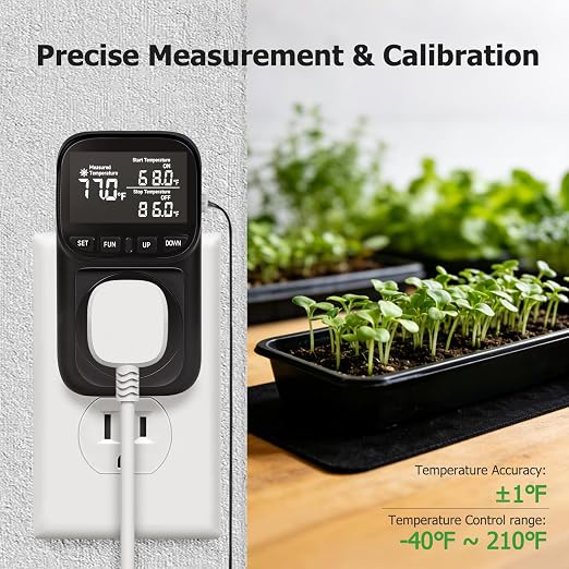 Reptile Thermostat Temperature Controller, Digital Timer Outlet for Greenhouse, Reptile Tank, Heat Pad, Seedlings, Fermentation, Brewing, Cyclic Timing/Countdown, 15A/1800W, VA Display
