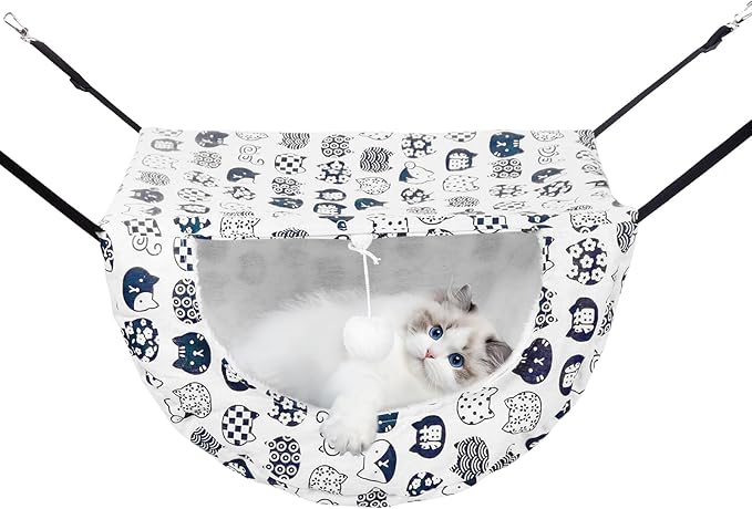 Admaison Cat Hammock for Cage with Ball,Hanging Pet Hammock Bed Adjustable,Double Layer Soft Sleeping Hammock for Cats,Ferret,Puppy,Rabbits,Small Animals,1Pack (White)