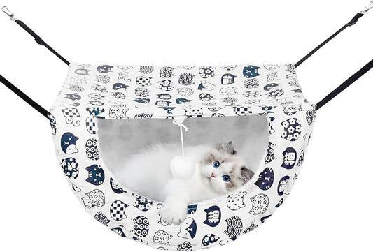 Admaison Cat Hammock for Cage with Ball,Hanging Pet Hammock Bed Adjustable,Double Layer Soft Sleeping Hammock for Cats,Ferret,Puppy,Rabbits,Small Animals,1Pack (White)