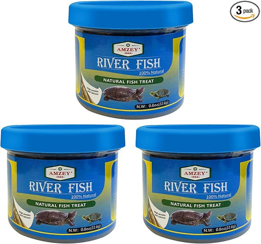 Amzey 3 Pack 0.8Oz (Total 2.4Oz or 68Gram Dried River Fish - Natural Food for Turtles, Terrapins, Reptiles and Large Tropical Fish