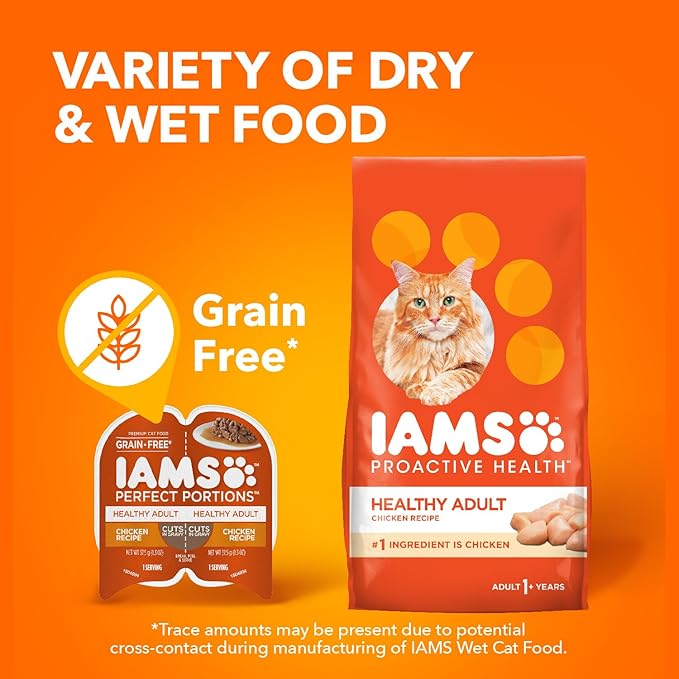 IAMS Perfect Portions Healthy Adult Wet Cat Food Cuts in Gravy, Chicken Recipe, 2.6 oz. Easy Peel Twin-Package Trays (, 48 Servings), 24 Count (Pack of 2)