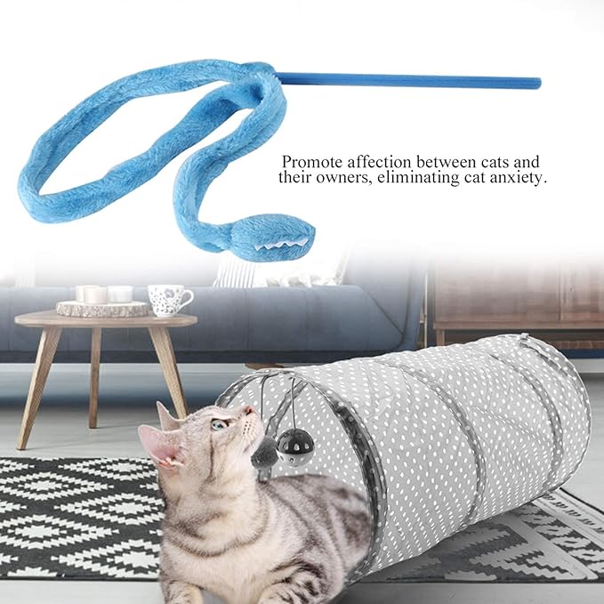 Cat Toy Snake, Serpentine Mint Cat Teasing Stick Enhance Bond with Cats, Pet Stress Relief and Interactive Toys (Blue)