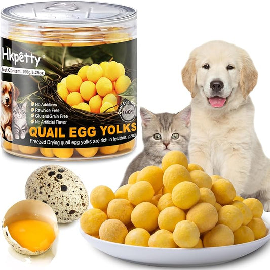 Freeze Dried Cat and Dog Treats Quail Egg Yolk 150g(5.29oz), Healthy Tasty Snacks for Cats Dogs Training, Natural Freeze-Dried Limited Ingredient,Wholesome and Delicious Snacks for Pets