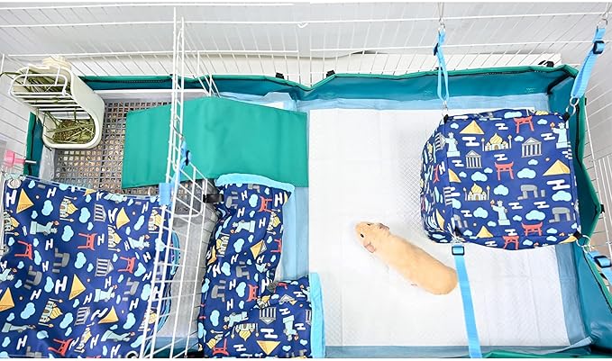 Ferret Hammock Set for cage Cage Accessories 3 Style,Ferret Double Hammock or Square House and Tunnel Bed for Guinea Pig Toy(Blue)