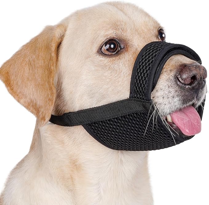 Mayerzon Dog Muzzle with Hook and Loop for Large Medium Small Dogs, Patented Soft Mesh Beagle Labrador Puppy Muzzles for Biting Chewing Grooming, Breathable, Adjustable, Allows Panting Drinking