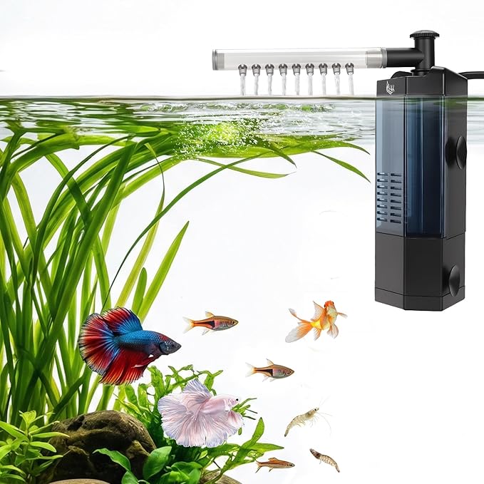 AQQA Internal Aquarium Filter - Submersible 5-40 Gallons Fish Tank Filters, Adjustable Wave Maker, Bottom Inlet Whisper Pump and Underwater Automatic Power Water Filter System for Freshwater (M)