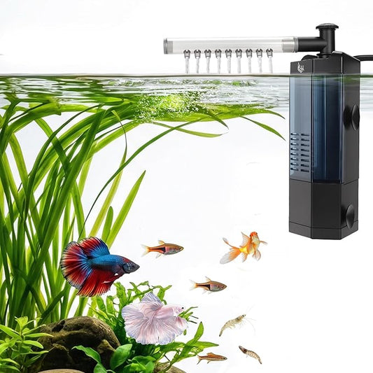 AQQA Internal Aquarium Filter - Submersible 5-40 Gallons Fish Tank Filters, Adjustable Wave Maker, Bottom Inlet Whisper Pump and Underwater Automatic Power Water Filter System for Freshwater (M)