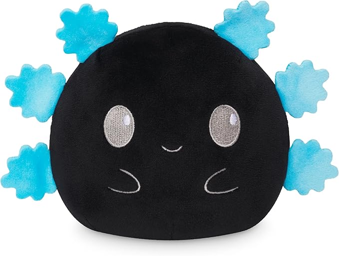 TeeTurtle Reversible Axolotl Plushie 4-Inch Black + Blue Two-Sided Flip Plush Toy with Embroidered Details - Cute Mini Collectible Plush for Kids, Teens, and Adults
