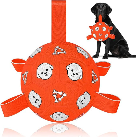 Dog Soccer Ball with Straps - Durable Jolly Ball for Dogs, Large Soccer Ball for Dogs, Dog Toys for Medium Dogs, for Pet Birthday, Outdoor Indoor Play Training Exercise