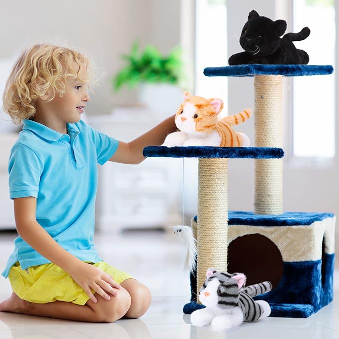 3 Pcs 9 Inch Cat Stuffed Animal Plush Gift Baby Shower Party Favors Cute Kitten Plush Toys Small Cat Stuffed Animal Soft Sleeping Supplies for Boys Girls Toddlers Birthday(Stylish Style)