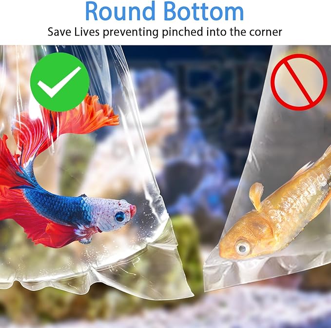 Live Fish Bags, 10x20” Round Bottom Double Seal Clear Fishery Bags, Leak-Proof Fish Transport Shipping Bag, HDPE Bag for Freshwater & Saltwater (Ultimate 3 mil, 50 Pack)