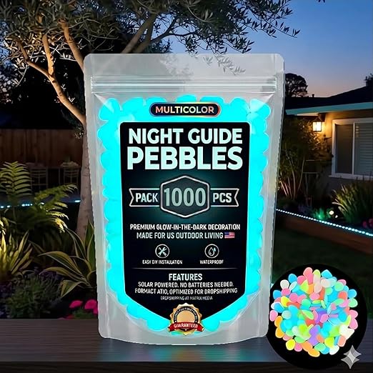 (Blue,1000pc) Glow in The Dark Pebbles, Rainbow Glow in the Dark Rocks Outdoor Pathways, Garden, Walkway, Aquarium and Yard Decor, Waterproof Night Guide Rocks for DIY Landscape Lighting