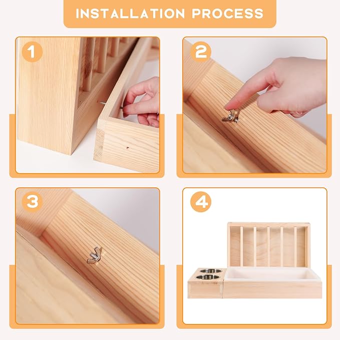 3 in 1 Wooden Guinea Pig Hay Feeder Mess Proof with Litter Box, for Guinea Pig, Chinchillas, and Other Small Animals