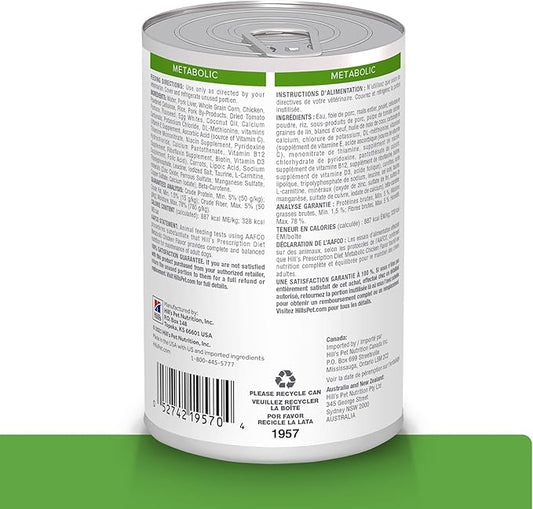 Hill's Prescription Diet Metabolic Weight Management Wet Dog Food, Chicken, 13 oz. Cans, 12-Pack
