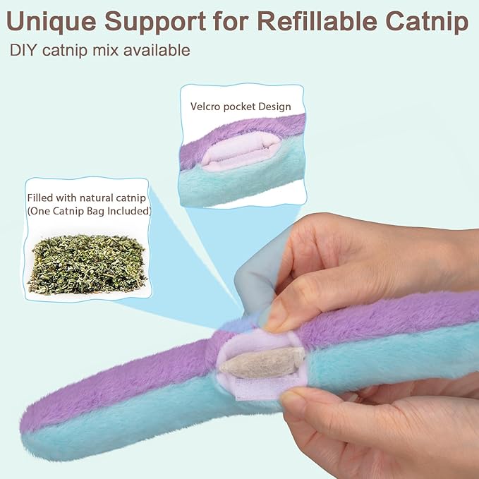 Retro Shaw Refillable Catnip Toys for Indoor Cats, 3 Pack, Cat Toys Pillows with Crinkle Sound, Interactive Kitten Kicker Cats Nip Chew Kitty Kick Stick Toy for Exercise (8 Inches)