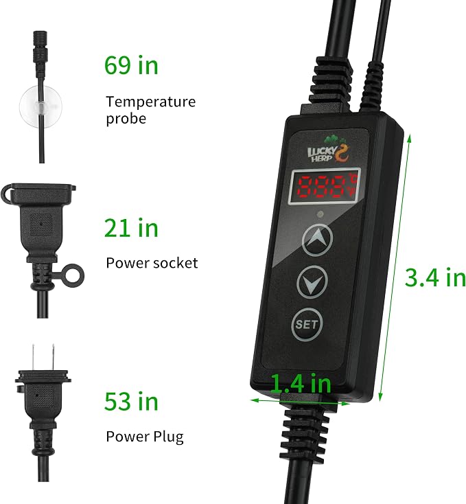 LUCKY HERP Reptile Dimming Thermostat, PID Heat Lamp Temperature Controller with LED Digital Screen for Reptile Heat Lamp Heat Mat & Heaters, Support ℉/℃, Memory Function
