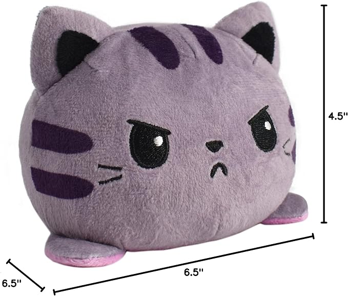 TeeTurtle Reversible Cat/Kittencorn Plushie 4-Inch Gray Tabby/Rainbow Two-Sided Flip Plush Toy with Embroidered Details - Cute Mini Collectible Plush for Kids, Teens, and Adults