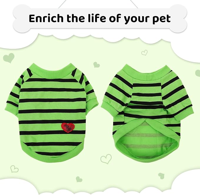 Dog Shirts for Extra-Small Dogs, Striped T-Shirts Dog Vest Pet Apparel Tee Shirts Spring Summer Suitable for Small and Medium Large Pets French Bulldog Bichon, Green XS