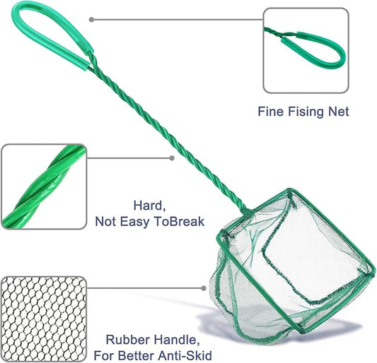 Aquarium Fish Nets, DSSPORT 4 Inch Small Mesh Fish Catch Nets with Plastic Handle Green