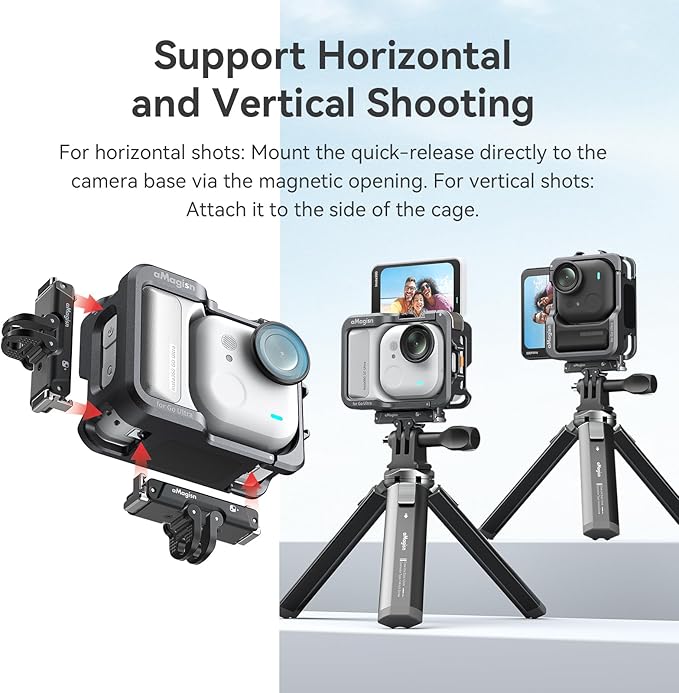 Aluminum Cage for Insta360 Go Ultra, Multifunction Protective Frame Housing Case for Insta360 Go Ultra Accessories, with Quick-Release Mount Adapter and 1/4 Cold Shoe for Light Microphone