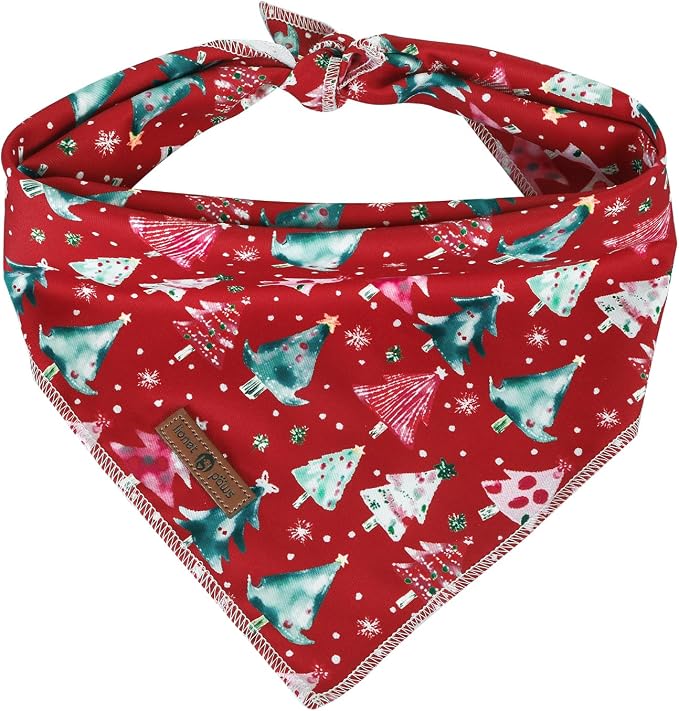 lionet paws Christmas Dog Bandana,Christmas Tree Fabric Dogs Kerchief for Small Medium Dogs,Dog Cotton Red Triangle Bibs Scarf for Girl Boy