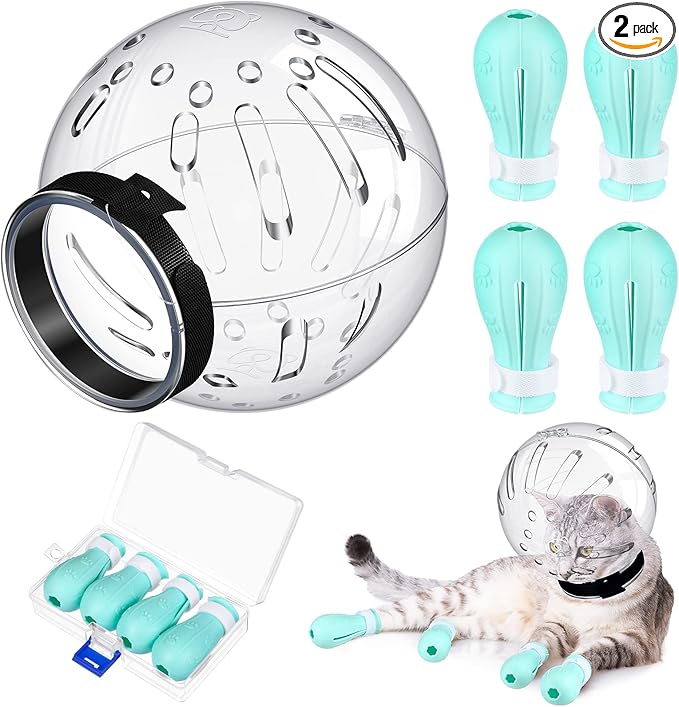 Cat Muzzle for Grooming Cat Adjustable Hood with Paw Covers, Kitten Breathable Anti Bite Muzzles Anti Scratch Boots Silicone Pussy Shoes Boots Kitten Paw Protector for Pet Bathing Shaving(Extra Large)