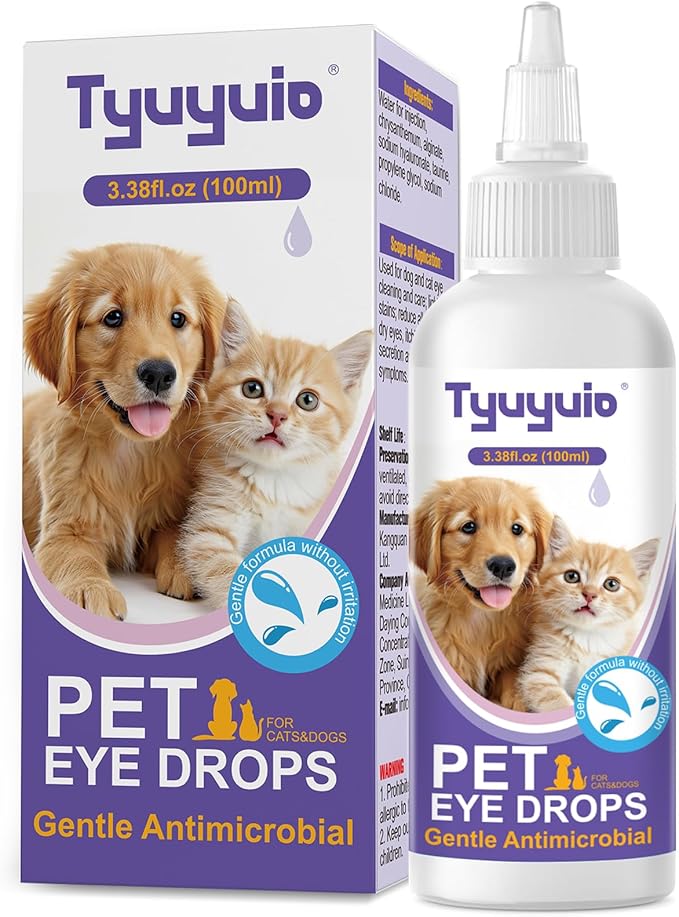 Pet Eye Drops for Dogs and Cats to Soothe Eyes Irritation & Infection Allergy,Relieve Dogs Cats Dry Eyes Pink Eyes,Pet Tear Stain Cleaner,Safe & Gentle Formula for All Animals 3.38oz (A)