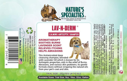 Nature's Specialties Lav-N-Derm Ultra Concentrated Calming Antiseptic Dog Shampoo for Pets, Natural Choice for Professional Groomers, Relieves Various Skin Problems, Made in USA, 16 oz