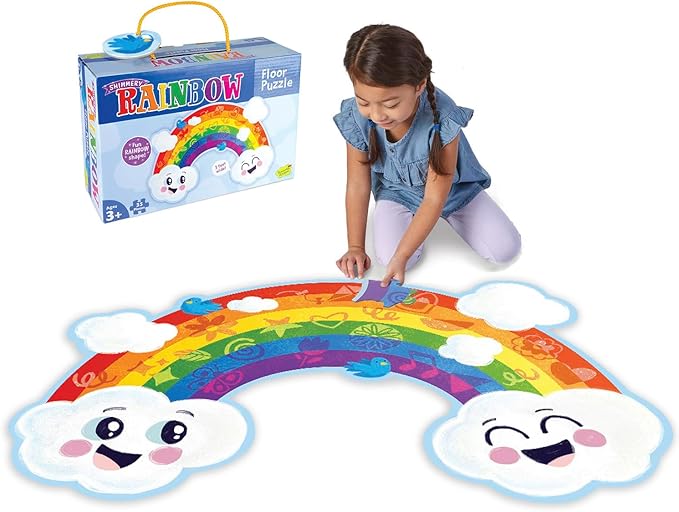 Peaceable Kingdom Shimmery Rainbow Floor Puzzle - 35-Piece Giant Floor Puzzle for Kids Ages 3 & up - Fun-Shaped Puzzle Pieces - Great for Classrooms