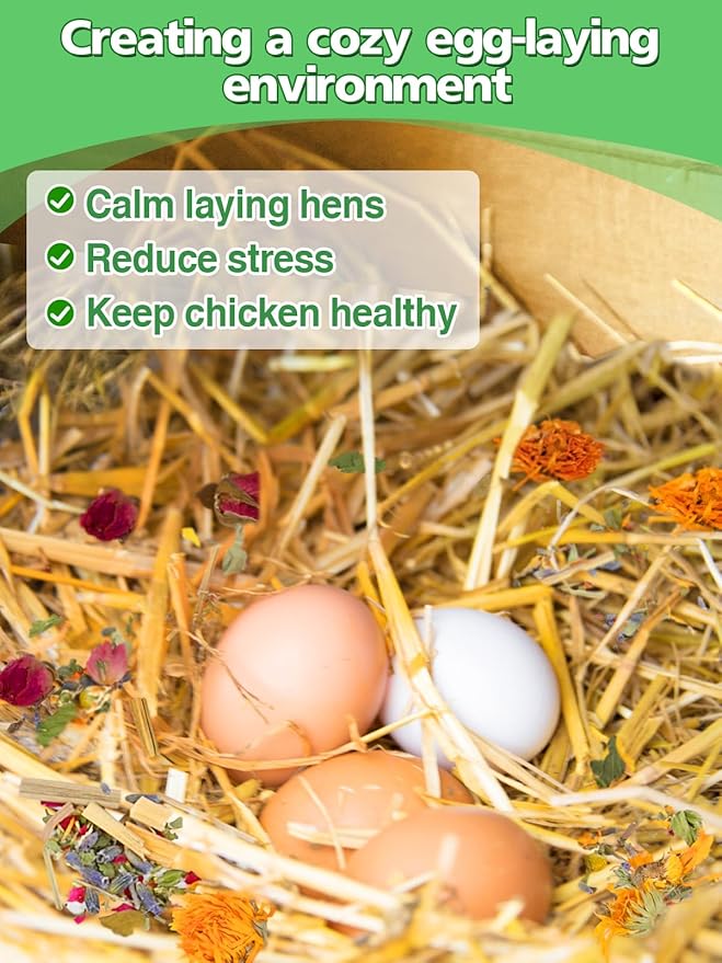 Chicken Nesting Herbs for Outdoor Indoor Chicken Coop - 21OZ Natural Egg-Laying Box Feed Herbs in Premixed 6 Dried Flower Herb for Freshening Bedding Promote Egg Production