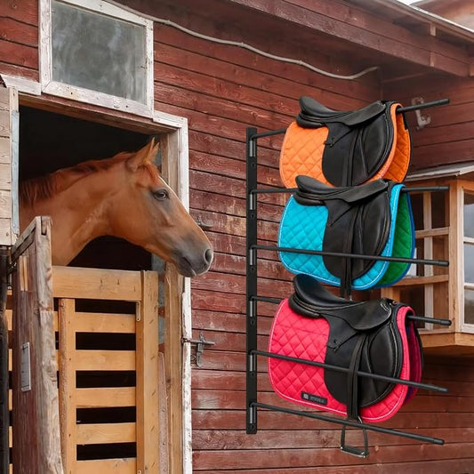 2 Pcs Saddle Pad Rack, Heavy Duty 180 Degree Swing Wall Mounted Horse Blanket Holder with 6 Well-Spaced Extra-Long Arms, Horse Saddle Stand for Various Accessories
