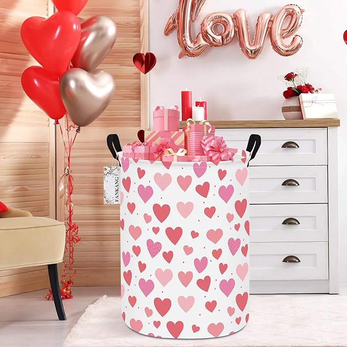 Storage Basket, Nursery Hamper Canvas Laundry Basket Foldable with Waterproof PE Coating Large Storage Baskets for Kids Boys and Girls, Office, Bedroom, Clothes,Toys(Colorful hearts)