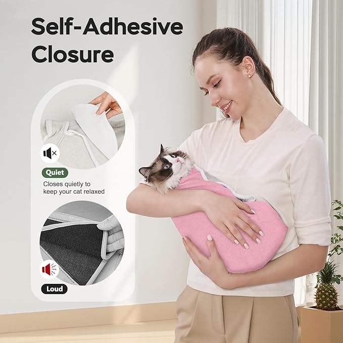 Cat Wrap for Cutting Nails, Self-Adhesive Cat Nail Clipping Restraint Bag, Anti-Scratch Cat Grooming Wrap Swaddle for Meds, SubQ Fluids, Ear Cleaning, Teeth Brushing & Vet Visits,Pink,M