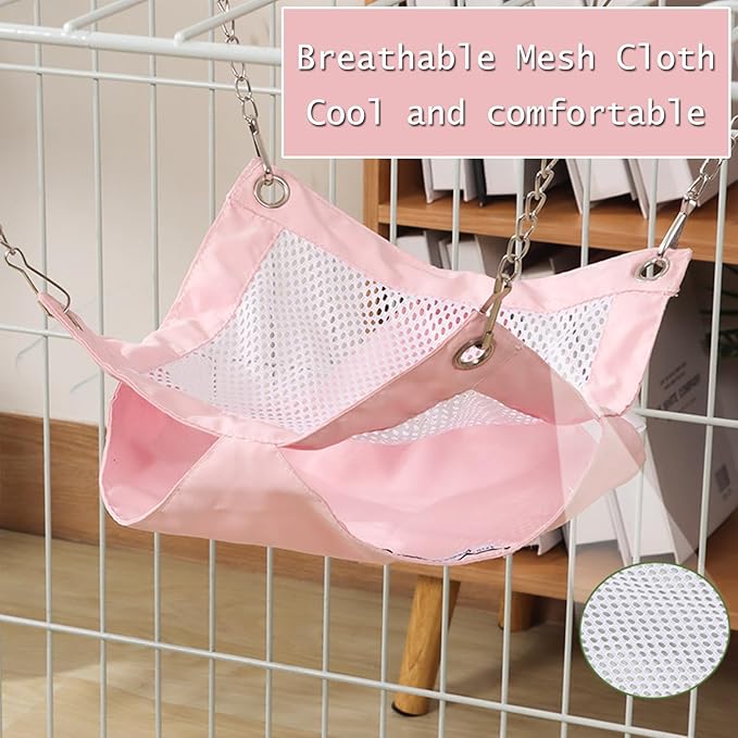 SEIS Waterproof 2 Layers Sugar Glider Mesh Hammock Summer Hamster Sleeping Nest Small Animal Hanging Bed for Guinea Pig House Bedding Squirrel Rat (Pink, 7.9"x7.9")