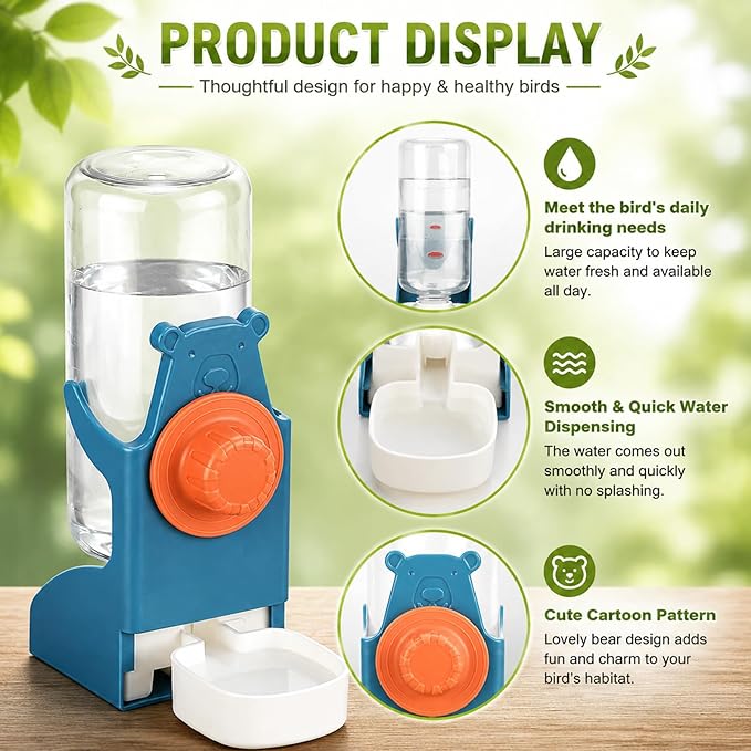 Rypet No Mess Bird Water Feeder Dispenser Set Automatic Bird Feeder Transparent Food Container Cage Acrylic Parrot Feeders Accessories for Small Birds Parrot Cockatoo Canary