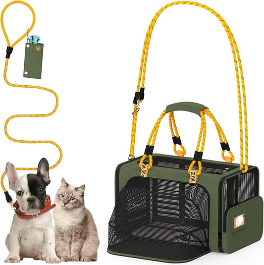 PAWZIDEA Expandable Pet Carrier Airline Approved, 18"×11"×11" Small Dog Carriers, Collapsible Top-Load Cat Carrier for 2 Cats Under Seat, Soft-Sided Puppy & Animal Travel Bag, ID Card, Up to 15lbs