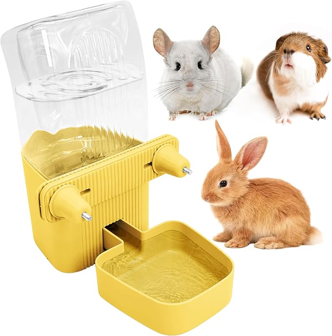 50 oz Rabbit Water Dispenser Hanging Gravity Bunny Water Bottle for Cage Automatic Small Animal Water Bottle for Ferret Guinea Pig Chinchilla Cat Puppy (Yellow)