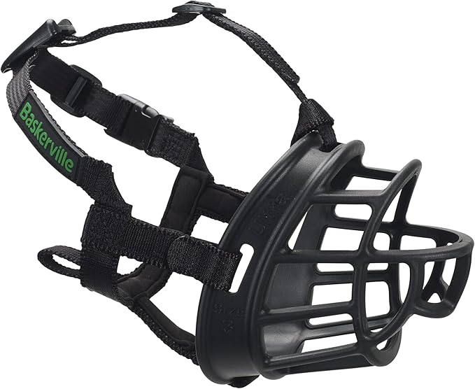 Baskerville ULTRA Muzzle - Patented Humane Design, Breathable, Dog can Pant and Drink, Adjustable, Padded, Dog Training Muzzle for Small Dogs, Prevents Biting, Wildlife Scavenging (Size 1, Black)