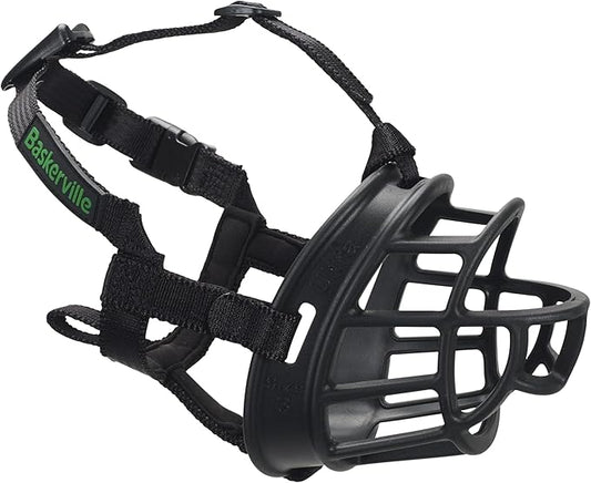 Baskerville ULTRA Muzzle - Patented Humane Design, Breathable, Dog can Pant and Drink, Adjustable, Padded, Dog Training Muzzle for Large Dogs, Prevents Biting, Wildlife Scavenging (Size 5, Black)