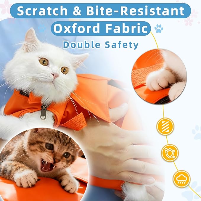 Waterproof Cat Grooming Restraint Bag - Anti-Scratching for Claw Care & Nail Trimming, Ideal for Cat Medical Examination (Orange, S)
