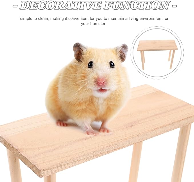 Toddmomy Hamster Play Wooden Platform, Hamster Platform Gerbil Cage Wood Stand with Pillars, Small Animal Resting Area, Rectange, 7. 5'' / 19cm Height