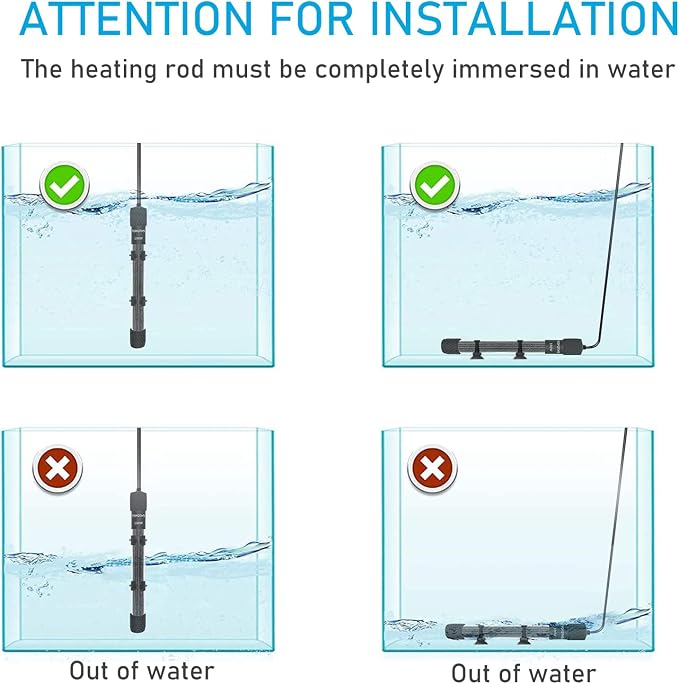 YukiHalu Small Submersible Aquarium Heater, Adjustable Mini Fish Tank Heater 25W 50W 100W 200W 300W with External Temperature Controller, LED Display, Used for 5/10/20/40/60 Gallons (100 Watts)