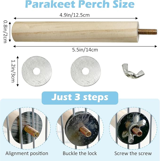 Tfwadmx 8 PCS Parakeet Perch Bird Stand Toy Natural Wood Platform Grinding Nail Cage Accessories for Small Birds Cockatiels Lovebirds Budgie Parrots