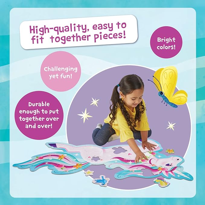Peaceable Kingdom Shimmery Unicorn Floor Puzzle - 44-Piece Giant Floor Puzzle for Kids Ages 3 & up - Fun-Shaped Puzzle Pieces - Great for Classrooms