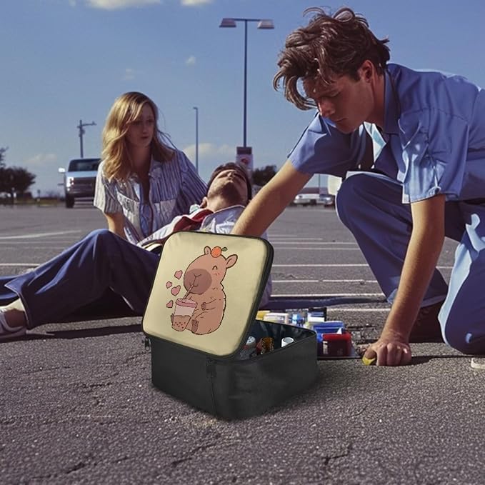 Rnyleeg First Aid Kit Bag Empty Cute Capybara Medical Kit for College Dorm Travel First Aid Bag Emergency Supplies Small Compact Lovely Bag