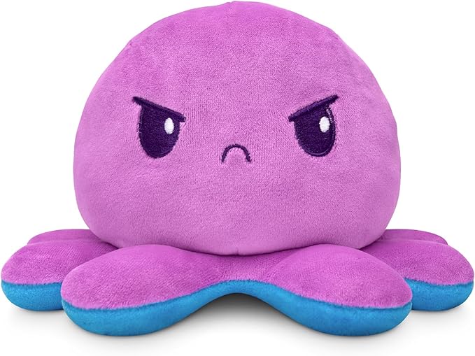 TeeTurtle Reversible Octopus Plushie 4-Inch Purple and Blue Two-Sided Flip Plush Toy with Embroidered Details - Cute Mini Collectible Plush for Kids, Teens, and Adults