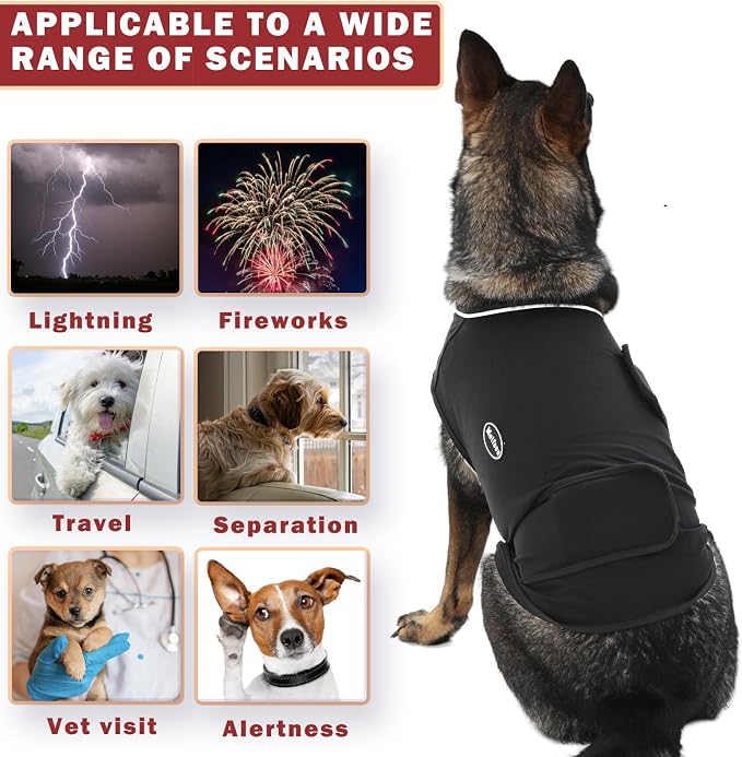 Meifsou Dog Anxiety Vest, Skin-Friendly Thunder Jacket for Dogs, Dog Calming Shirt for Thunder, Fireworks, Vet Visits and Separation - Keep Pet Calm Without Medicine, Fit for Small Medium Large Dogs