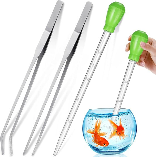 Weewooday 2 Pieces Aquarium Coral Feeder with 2 Pieces Stainless Steel Feeding Long Tweezers Syringe Spot Coral Feeder Reptile Feeding Tools for Aquatic Plant Reef Anemones Lionfish (Green, Silver)