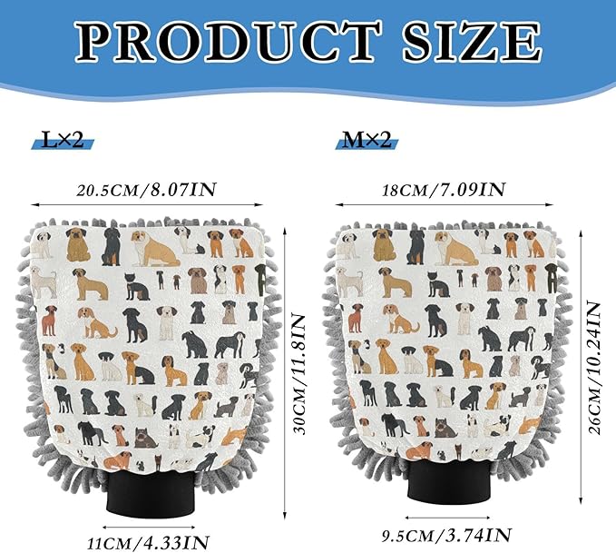 Car Wash Mitt Microfiber Wash Mitts for Car Washing Scratch-Free Cleaning Gloves Soft Non Absorbent Chenille Auto Hand Mitt Medium 2Pack White Cute Dogs