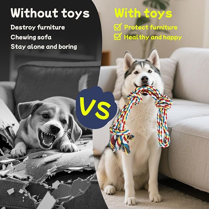 Rocfish 4 Pack Dog Rope Toys for Aggressive Chewers, Tough Tug of War Dog Toys for Large, Medium & Small Dogs, 100% Cotton Teeth Cleaning Chew Toys, Heavy Duty Tug Toy to Relieve Dog Boredom
